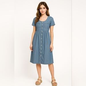 Vintage Erika Classics Clothing Co. Denim Jean Jumper Dress Pearl Buttons Large